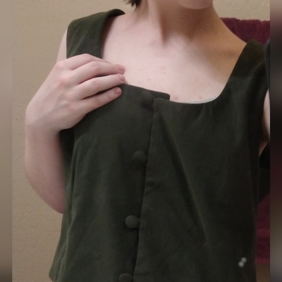 Vintage olive velvet button vest - Picture 3 of 3
